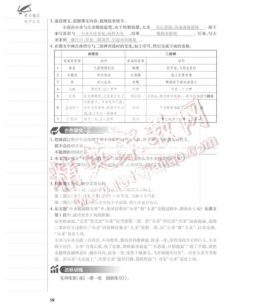 2015年一課一案創(chuàng)新導(dǎo)學(xué)七年級(jí)語(yǔ)文上冊(cè)人教版 第94頁(yè)