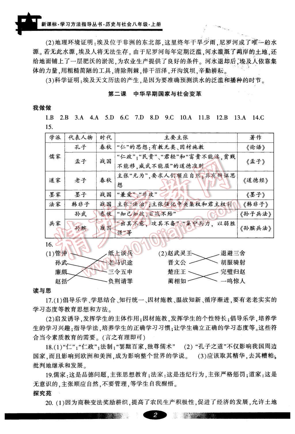 2016年新課標(biāo)學(xué)習(xí)方法指導(dǎo)叢書八年級歷史與社會上冊人教版 參考答案第2頁