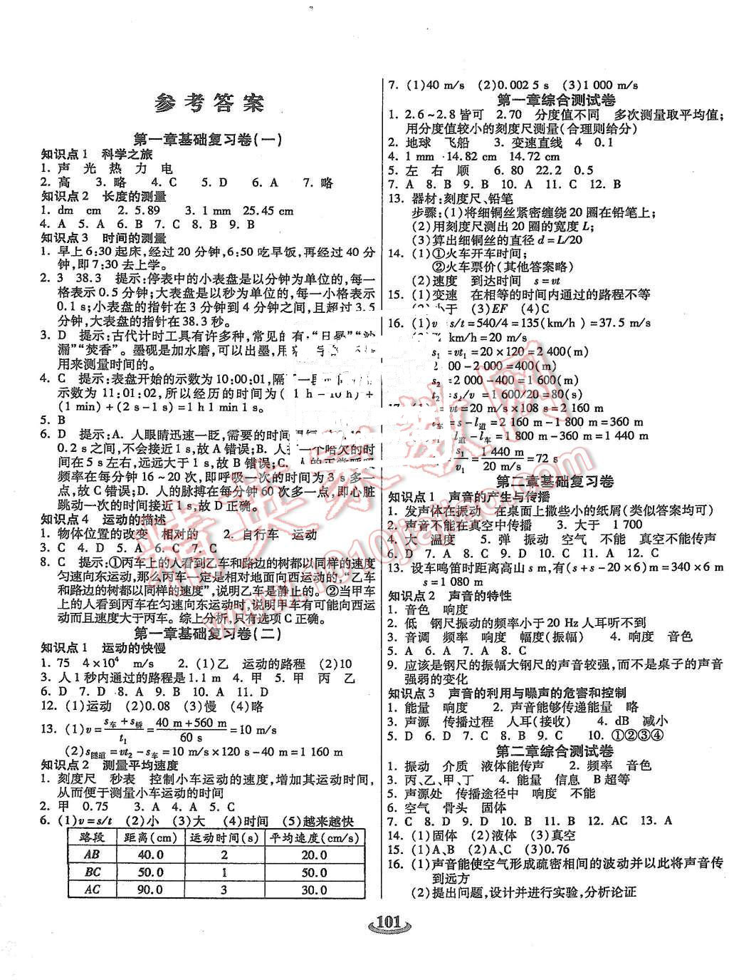 2015年暢響雙優(yōu)卷八年級物理上冊人教版 第1頁