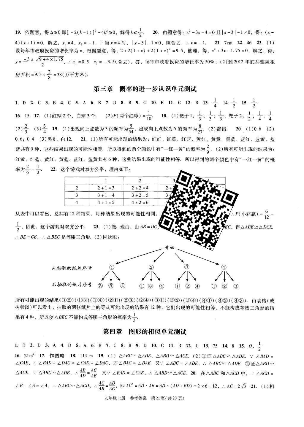 2015年深圳金卷初中數(shù)學(xué)課時(shí)作業(yè)AB本九年級(jí)上冊(cè) 參考答案第41頁(yè)