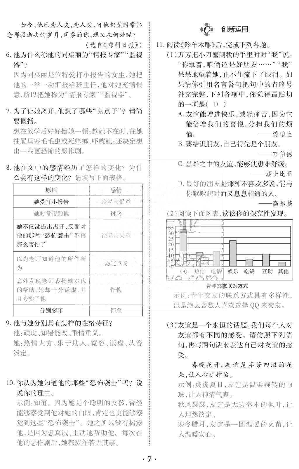 2015年一課一案創(chuàng)新導學七年級語文上冊人教版 訓練案參考答案第119頁