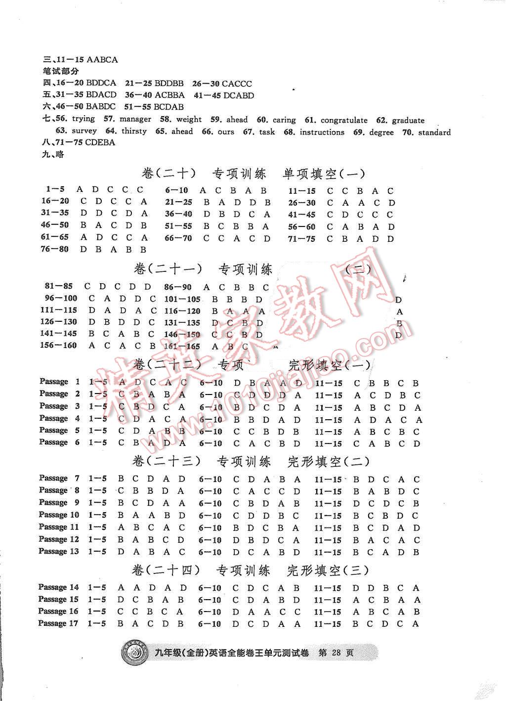 2015年全能卷王單元測試卷九年級英語全一冊 第28頁