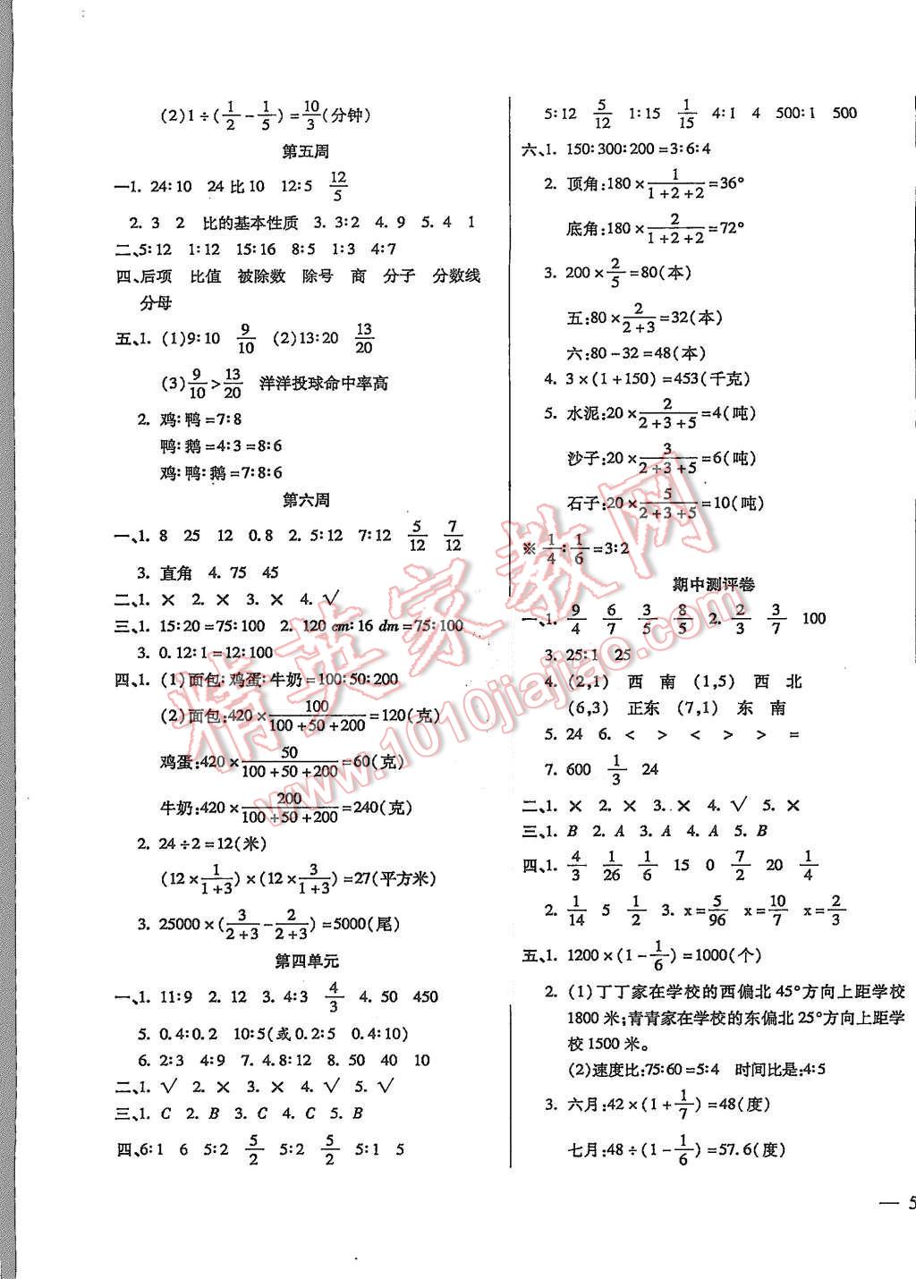 2015年小學(xué)周周大考卷六年級數(shù)學(xué)上冊人教版 第3頁