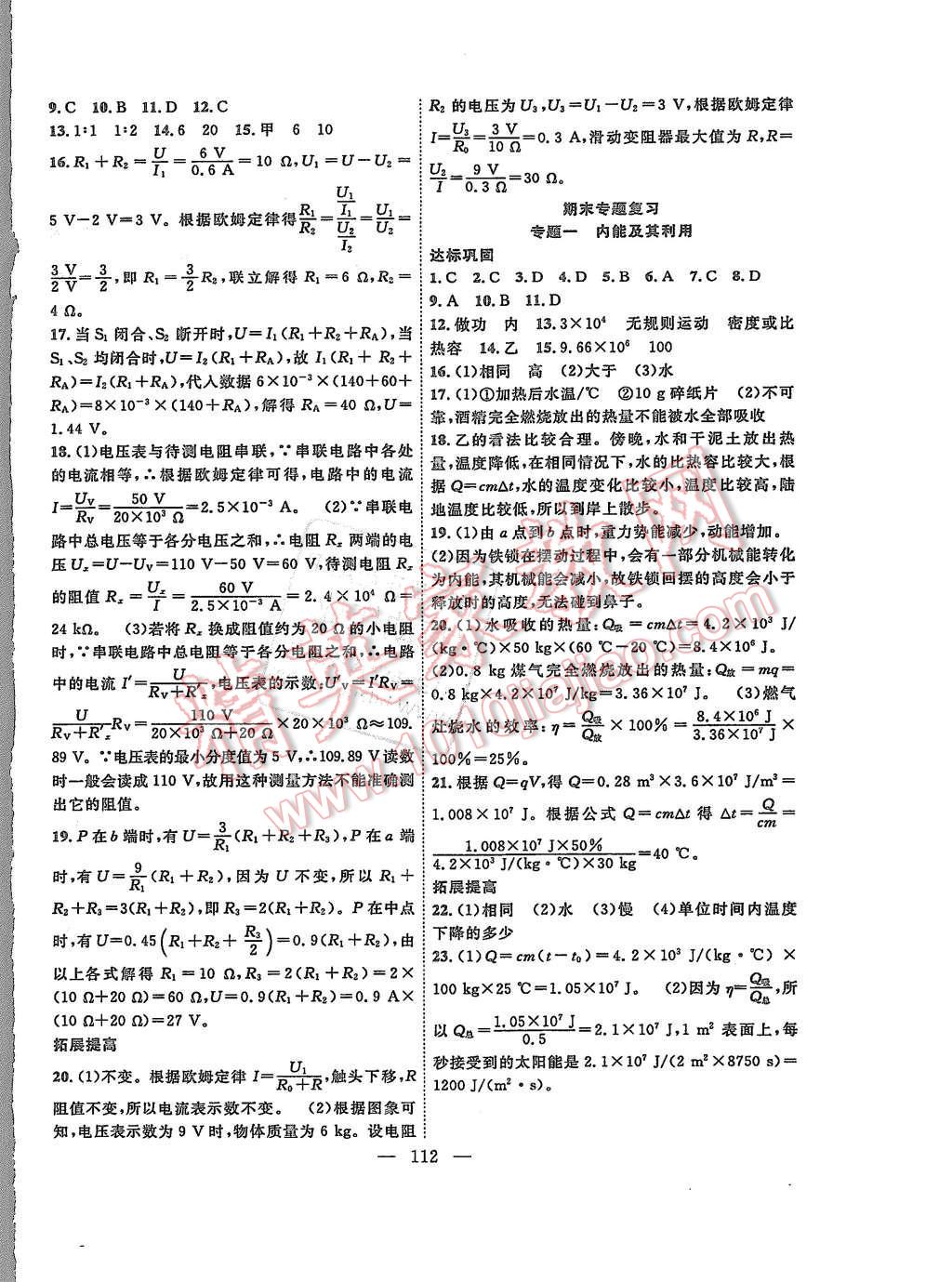 2015年體驗型學(xué)案體驗新知高效練習(xí)九年級物理上冊人教版 第8頁