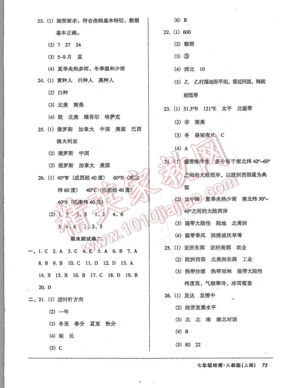 2015年優(yōu)佳好書系52045單元與期末七年級(jí)地理上冊(cè)人教版 參考答案第22頁(yè)