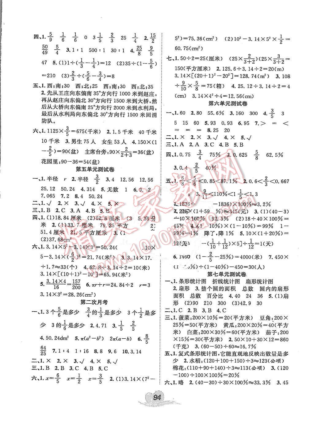 2015年黃岡海淀大考卷單元期末沖刺100分六年級數(shù)學(xué)上冊人教版 第2頁