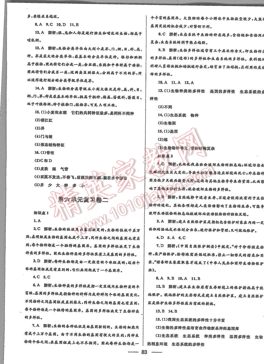 2015年夺冠百分百初中优化测试卷八年级生物上册人教版 第11页