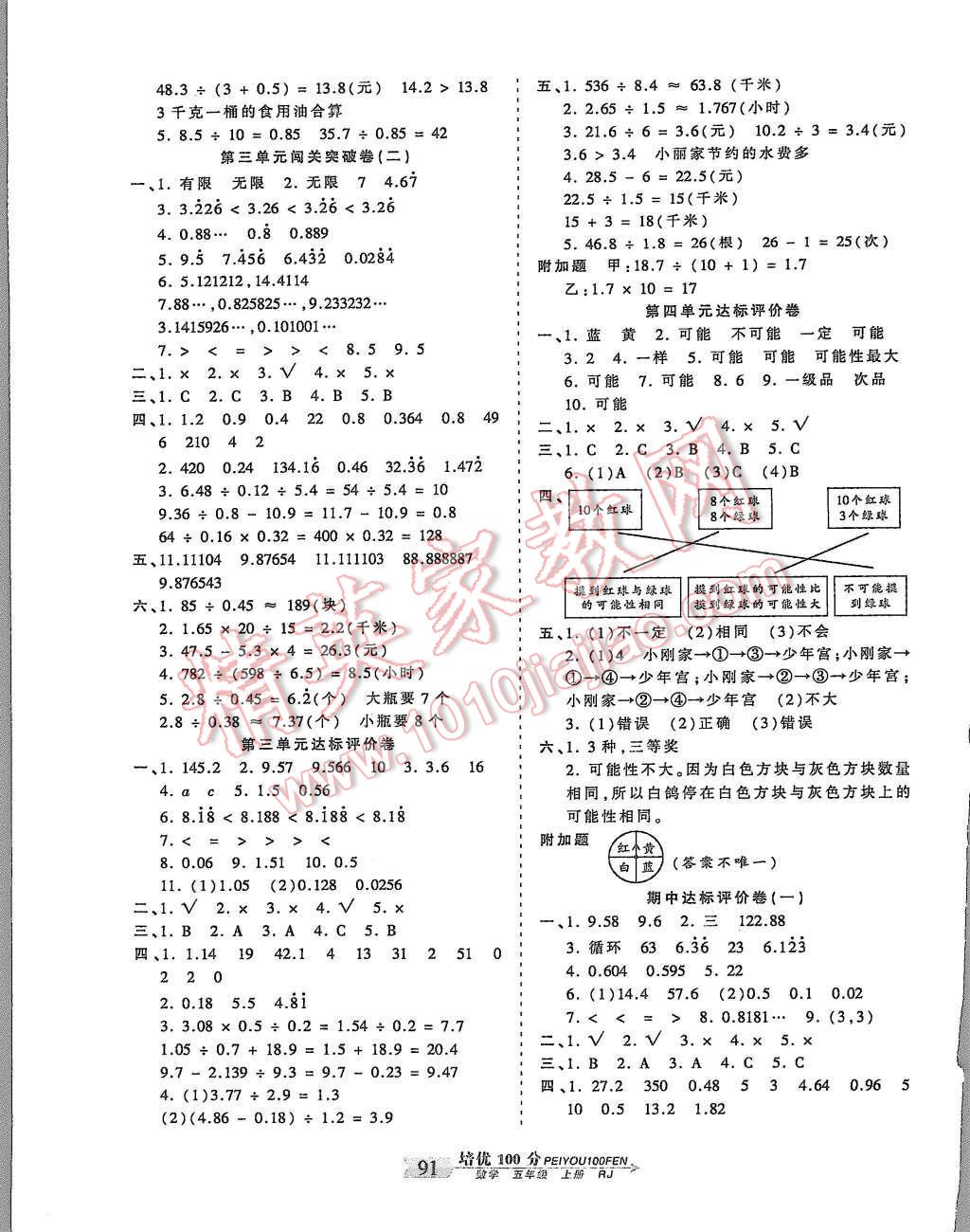 2015年王朝霞培優(yōu)100分五年級數(shù)學(xué)上冊人教版 第3頁