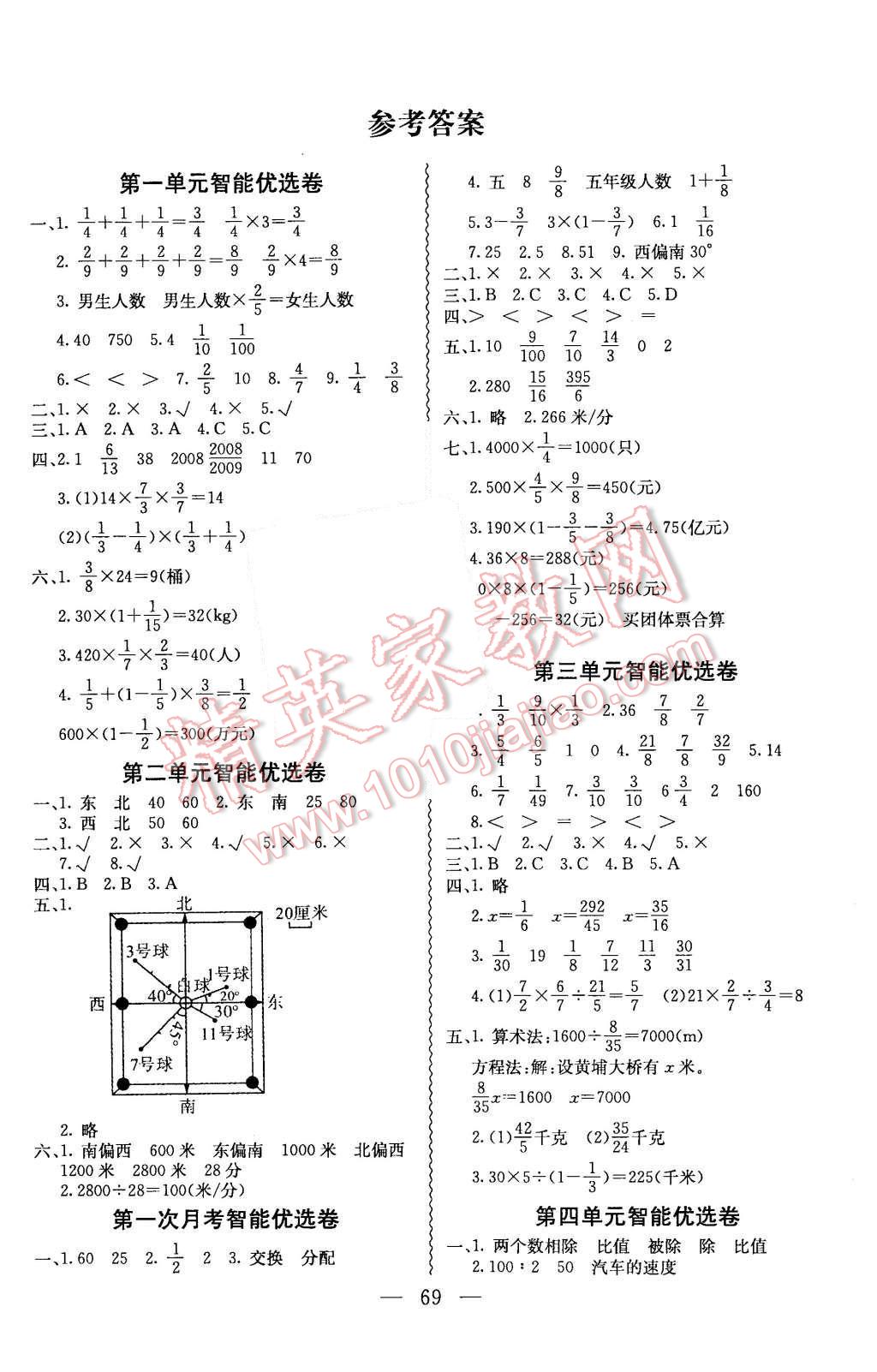 2015年激活思維智能優(yōu)選卷六年級數(shù)學上冊人教版 第1頁