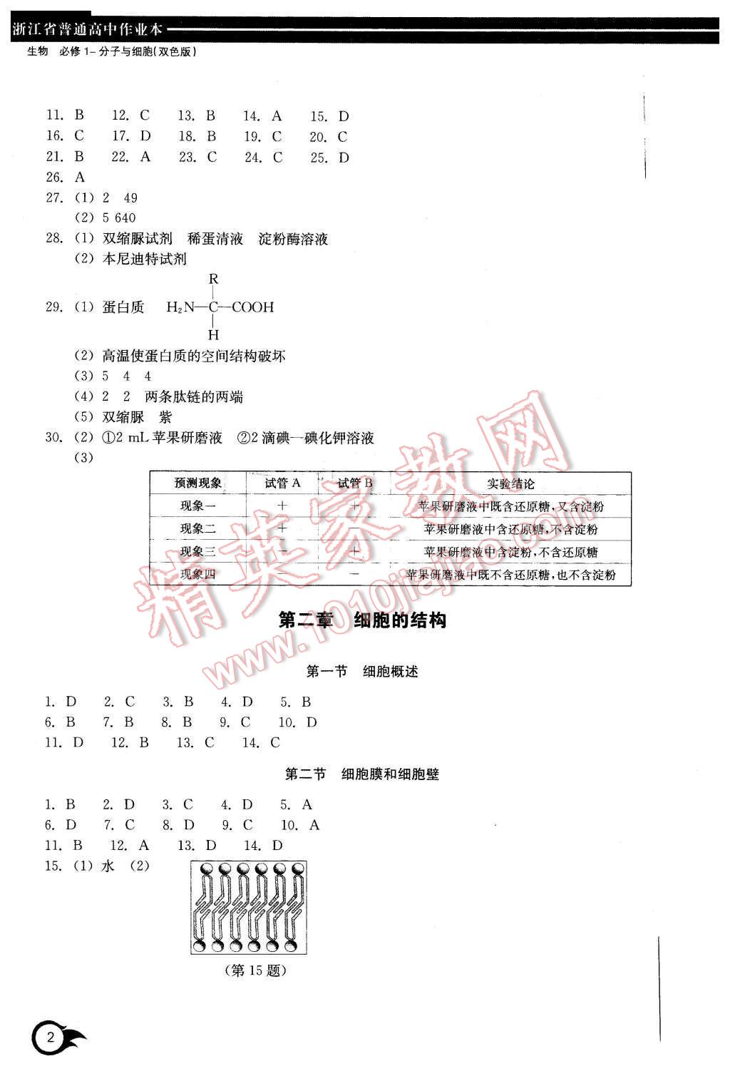 2015年作業(yè)本生物必修1浙江教育出版社 第2頁