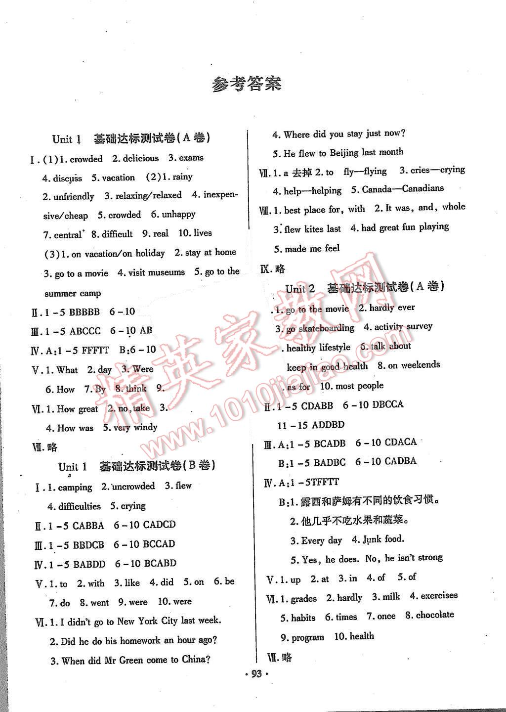 2015年优化夺标单元测试卷八年级英语上册人教版 第1页