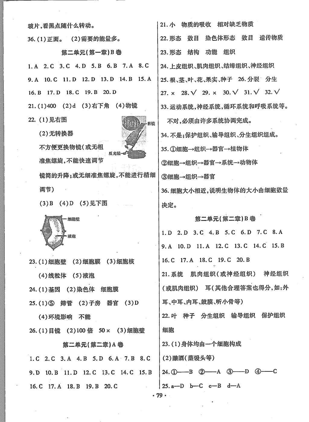 2015年优化夺标单元测试卷七年级生物上册人教版 参考答案第11页