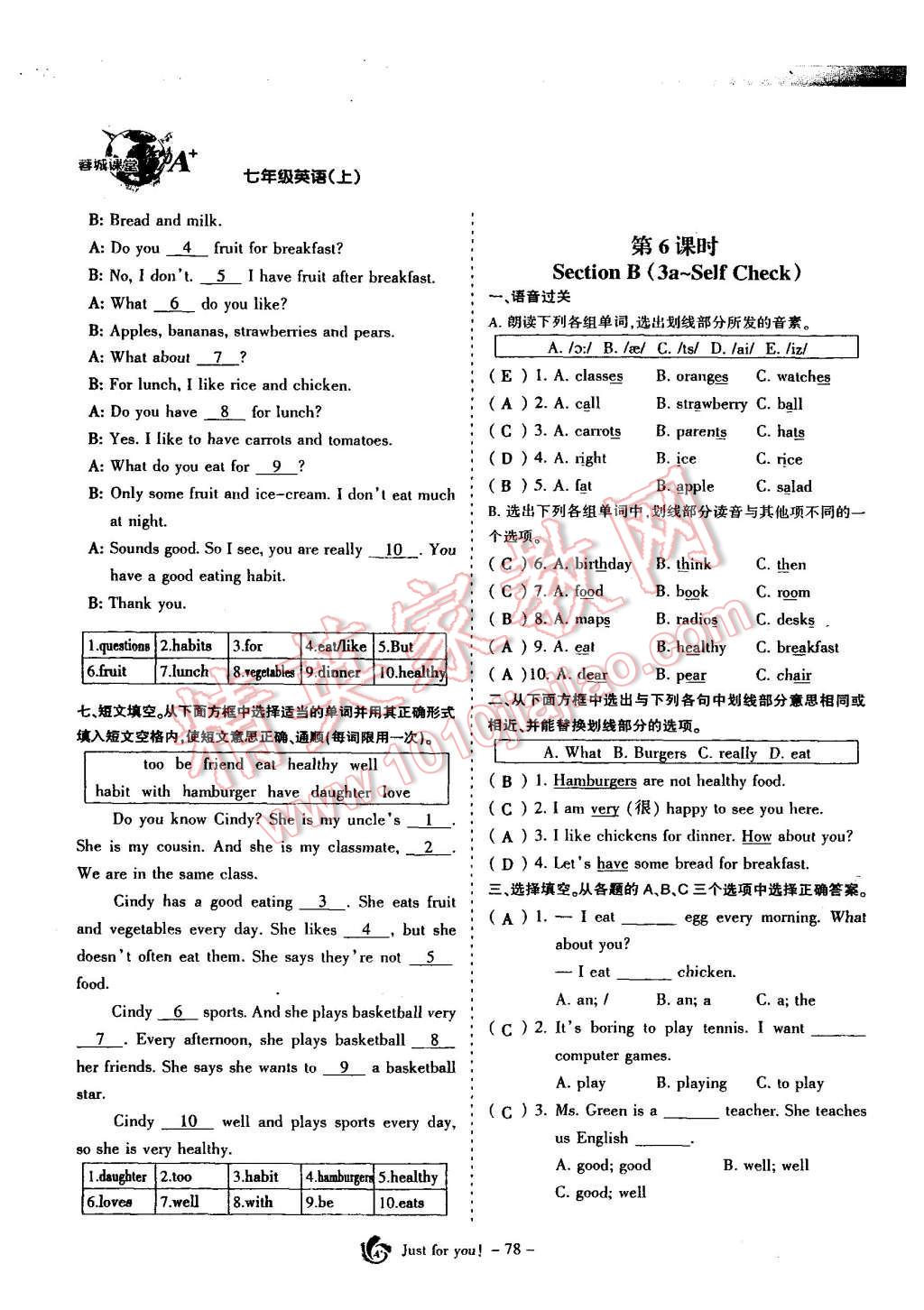 2015年蓉城课堂给力A加七年级英语上册 Unit 6 Do you like bananas第79页