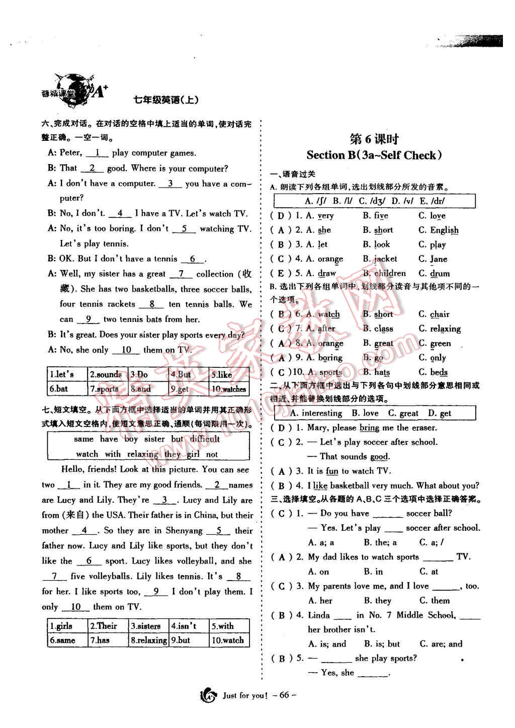 2015年蓉城課堂給力A加七年級(jí)英語上冊(cè) Unit 5 Do you have a soccer ball第67頁