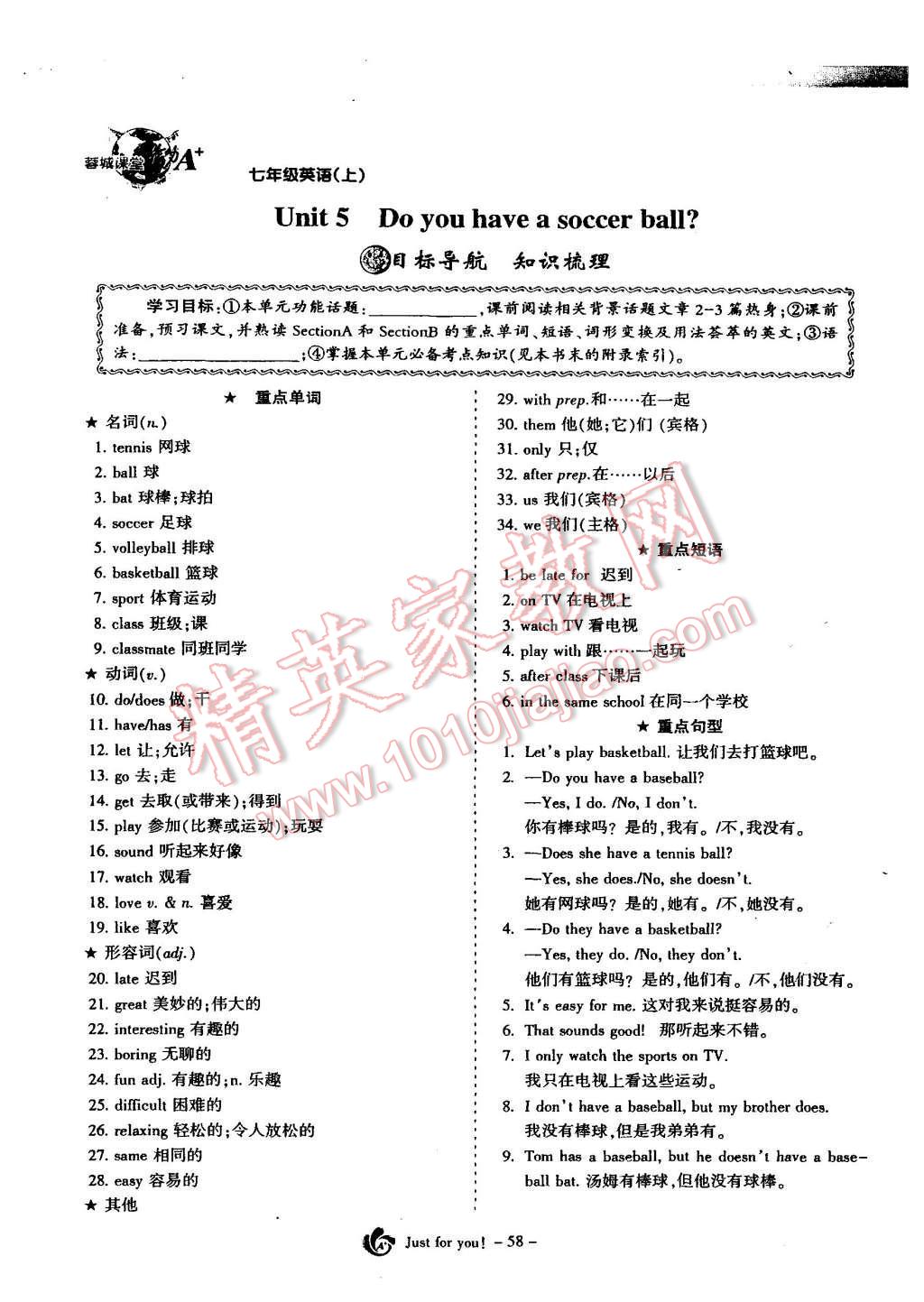 2015年蓉城课堂给力A加七年级英语上册 Unit 5 Do you have a soccer ball第59页