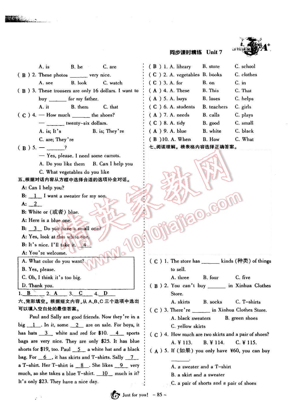 2015年蓉城课堂给力A加七年级英语上册 Unit 7 How much are these socks第86页