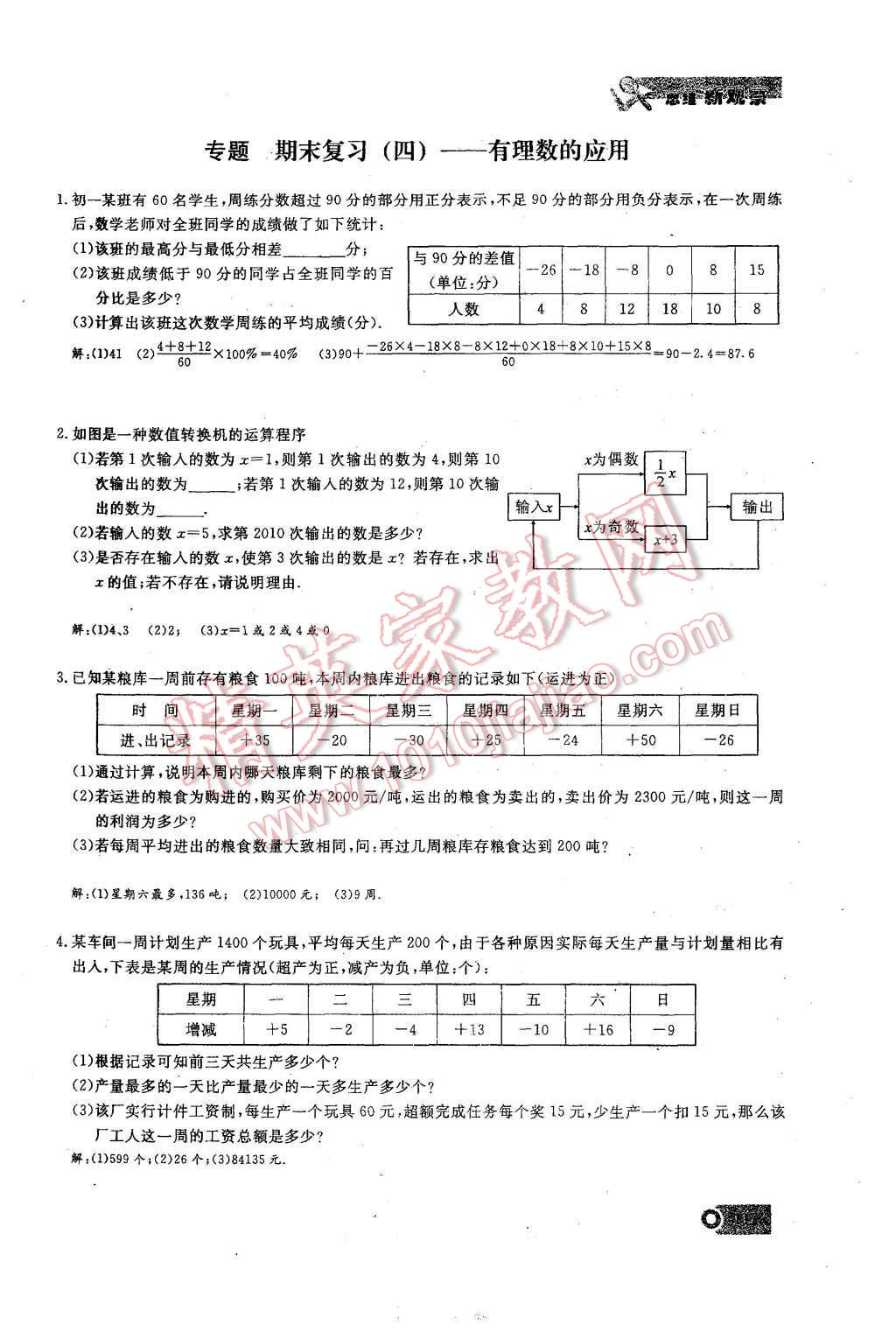 2015年思維新觀察課時精練七年級數(shù)學上冊人教版 期末重點復習第117頁