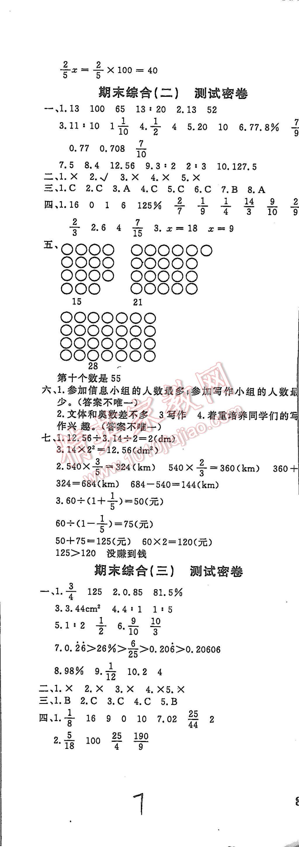 2015年沖刺100分達標(biāo)測試卷六年級數(shù)學(xué)上冊人教版 第7頁