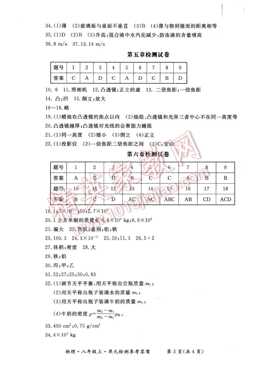 2015年形成性練習(xí)與檢測八年級物理上冊 參考答案第19頁