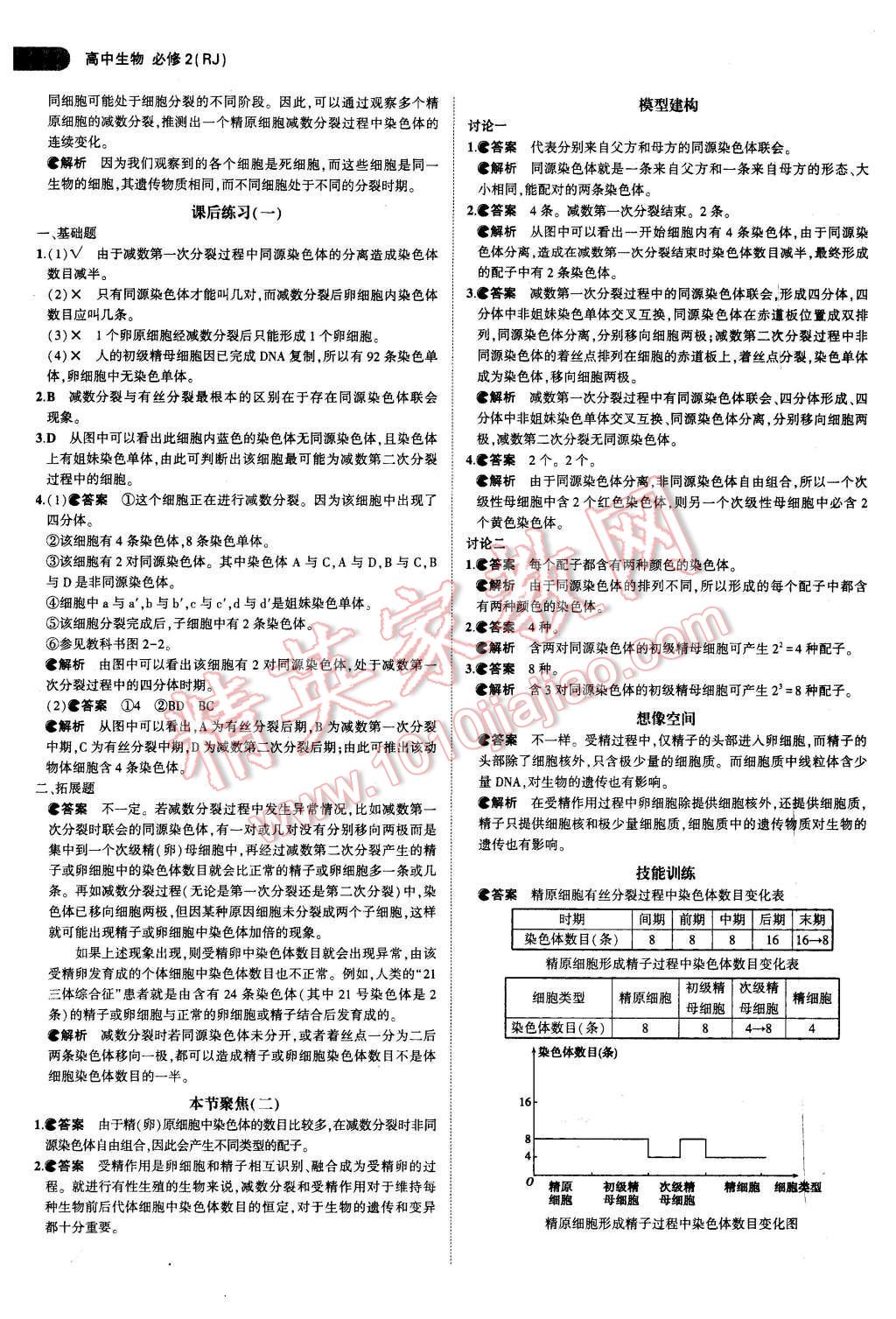 課本人教版高中生物必修2 參考答案第4頁