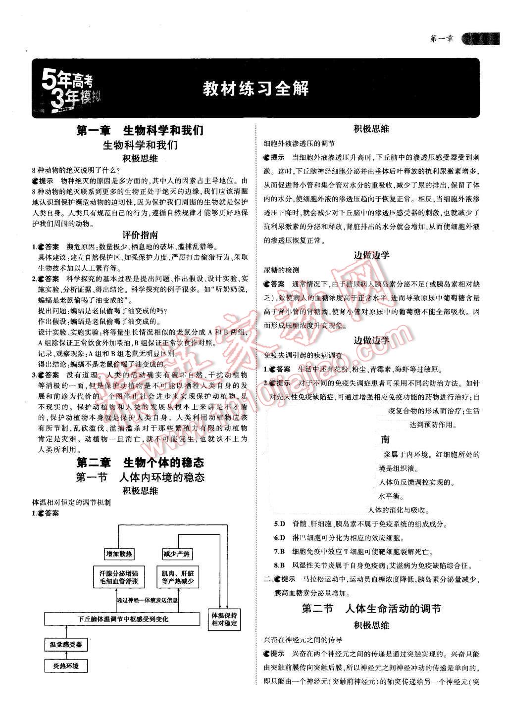 课本苏教版高中生物必修3 参考答案第1页