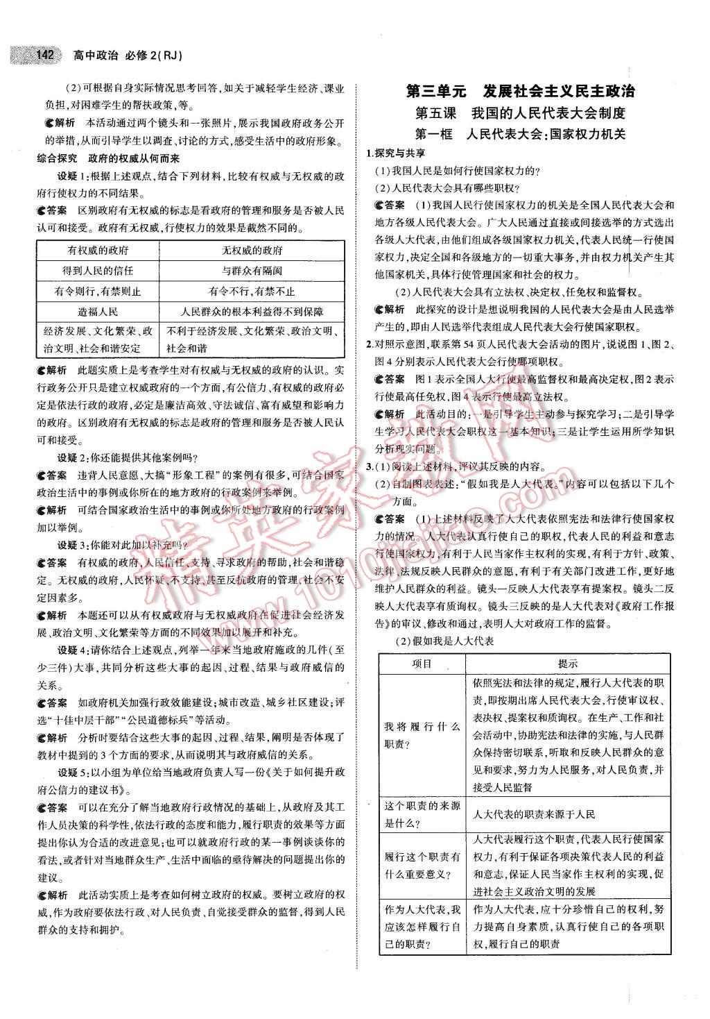 課本人教版高中思想政治必修2 參考答案第8頁