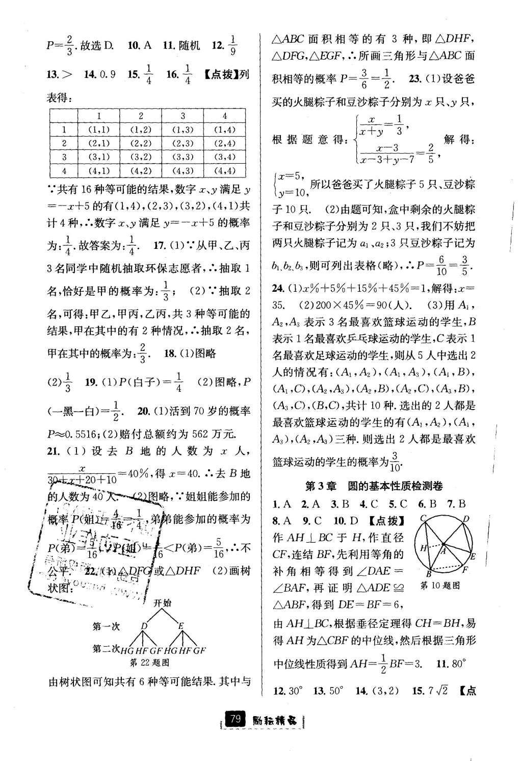 2016年励耘书业励耘新同步九年级数学全一册 参考答案第43页