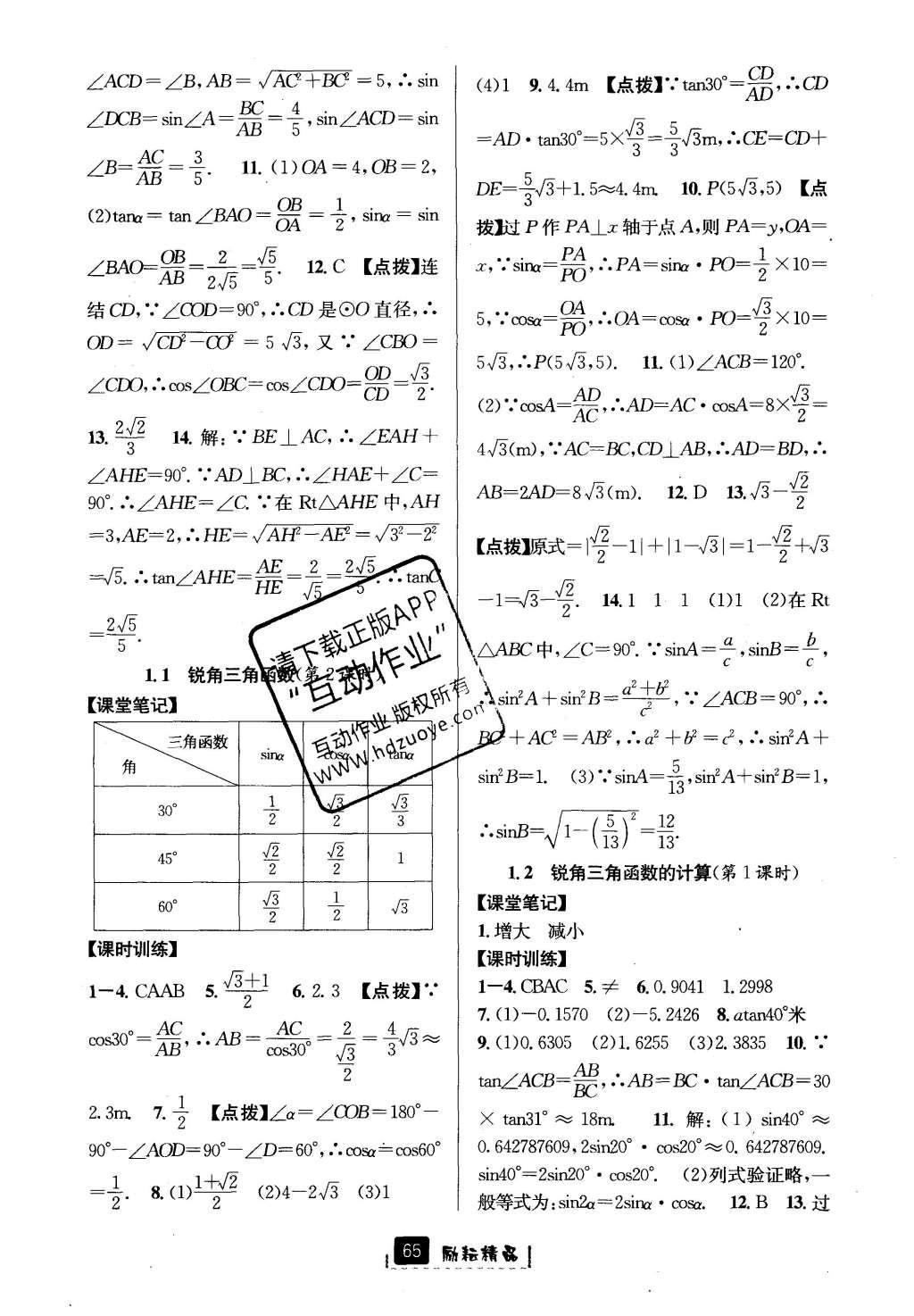 2016年励耘书业励耘新同步九年级数学全一册 参考答案第29页