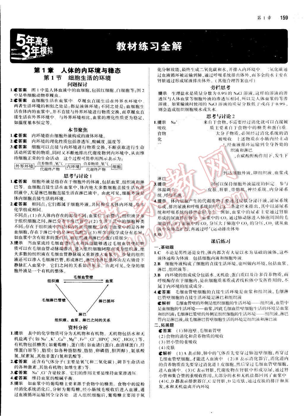 課本人教版高中生物必修3 參考答案第1頁