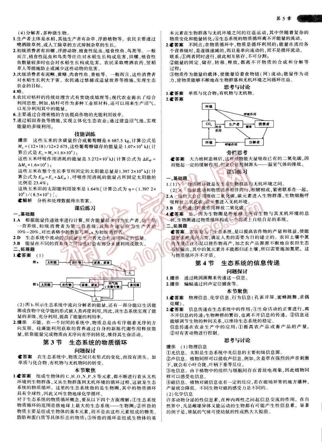 課本人教版高中生物必修3 參考答案第11頁