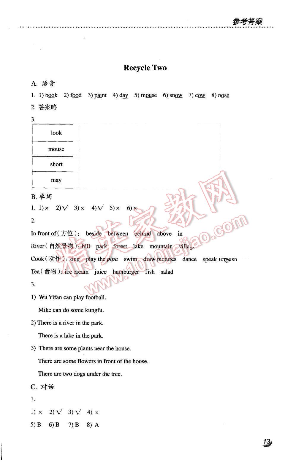 2015年人教金學(xué)典同步解析與測(cè)評(píng)五年級(jí)英語(yǔ)上冊(cè)人教PEP版 第13頁(yè)