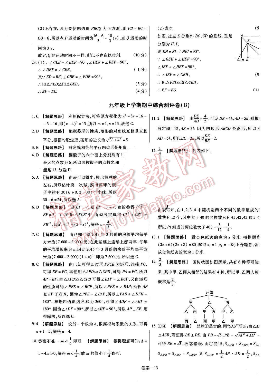 2015年金考卷活頁(yè)題選九年級(jí)數(shù)學(xué)上冊(cè)華師大版 第13頁(yè)