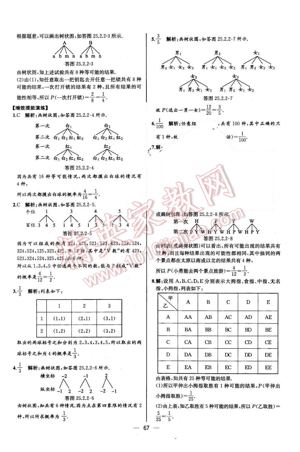 2015年同步導(dǎo)學(xué)案課時練九年級數(shù)學(xué)上冊人教版河北專版 參考答案第63頁