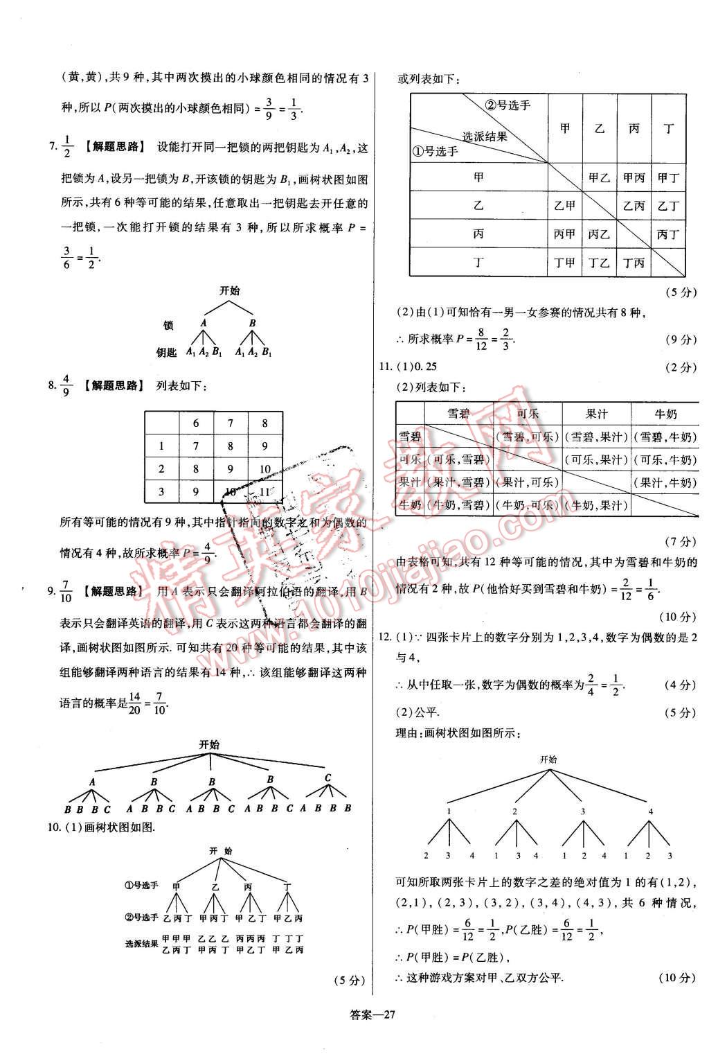 2015年金考卷活頁題選九年級數(shù)學(xué)上冊北師大版 第27頁