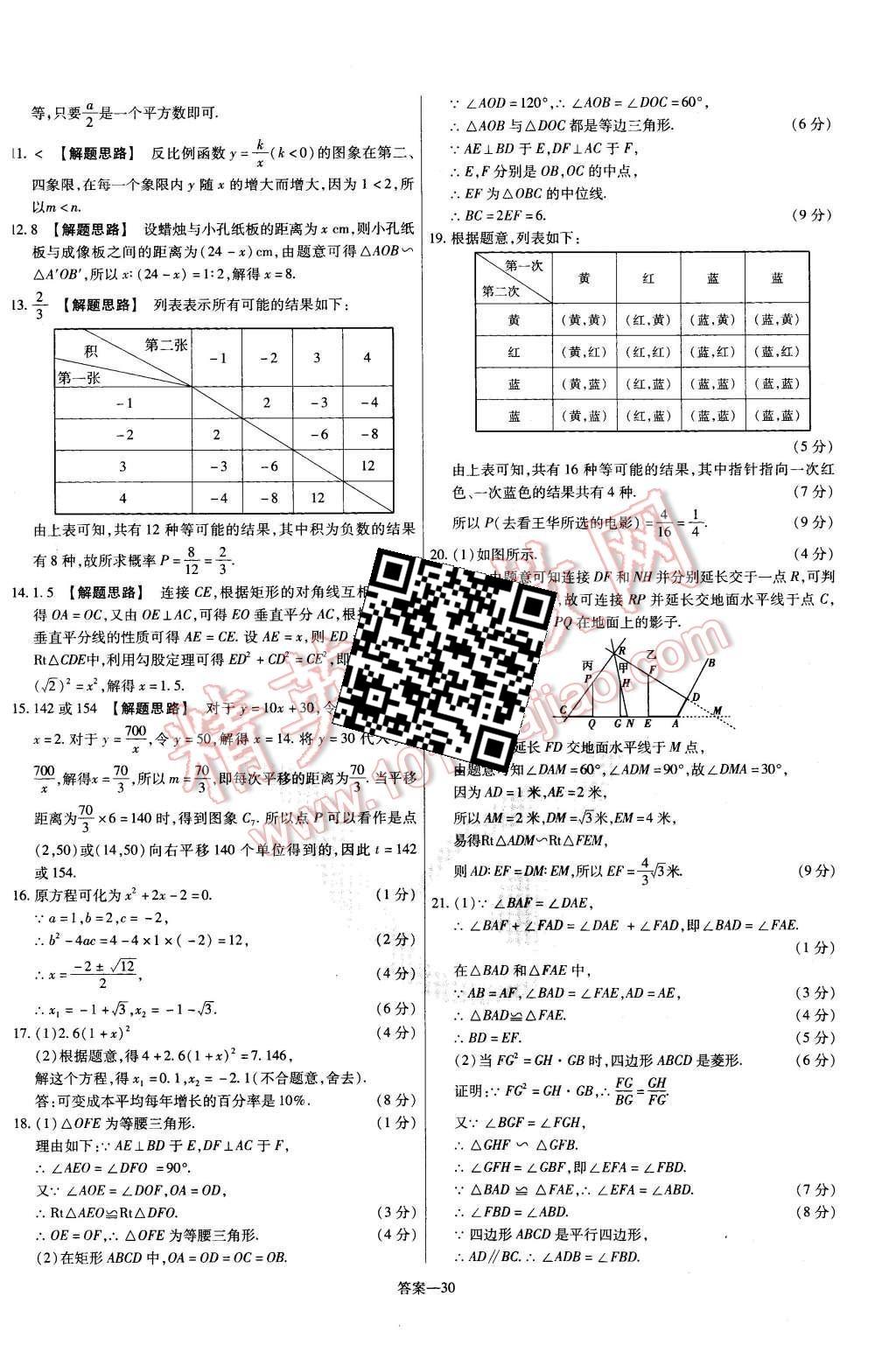 2015年金考卷活頁題選九年級數(shù)學(xué)上冊北師大版 第30頁