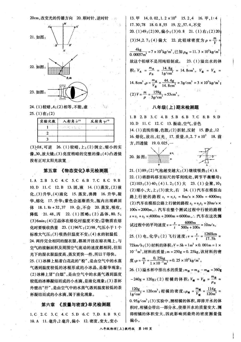 2015年启航新课堂名校名师同步学案八年级物理上册教科版 参考答案第36页