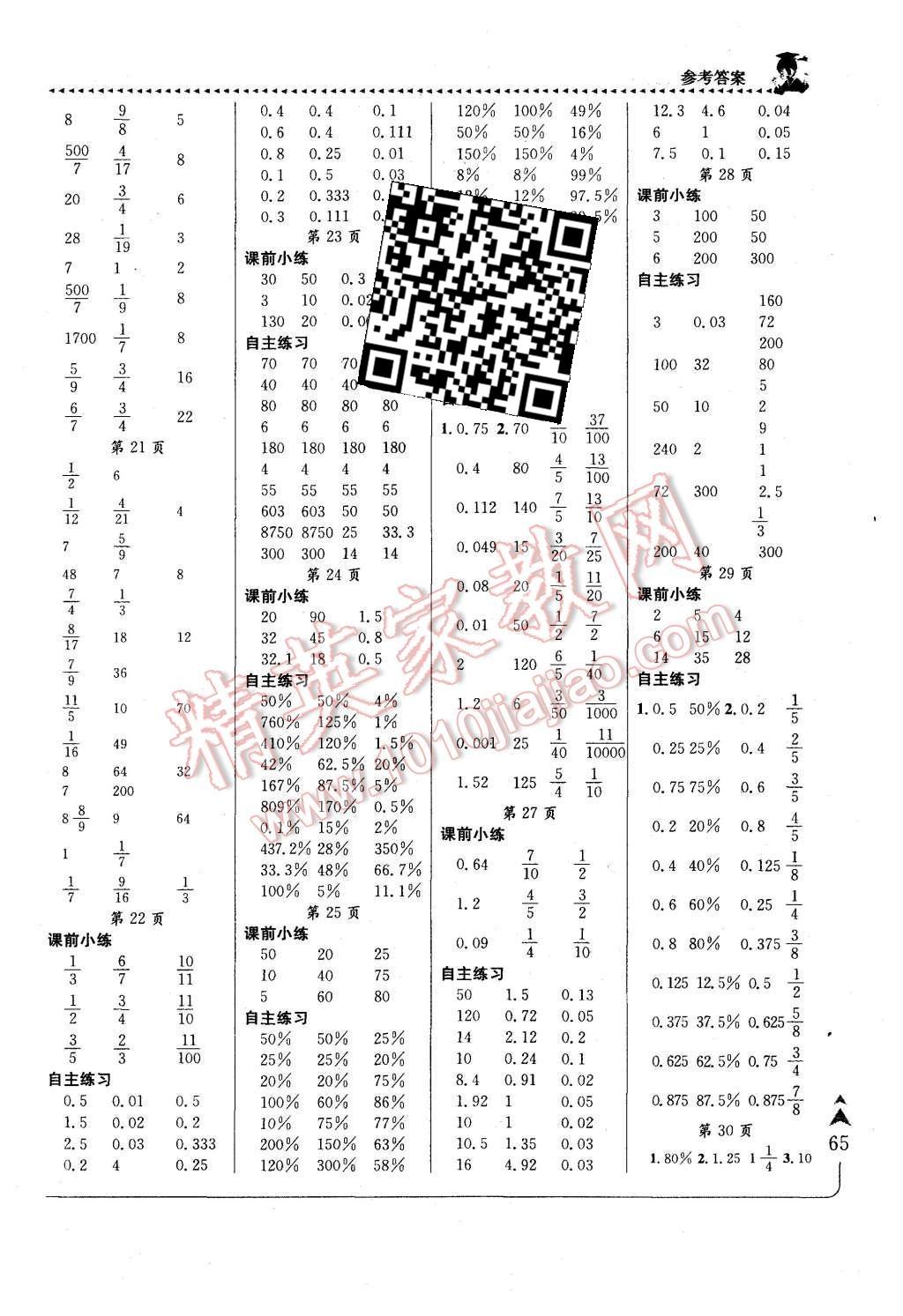 2015年黃岡小狀元口算速算練習冊六年級數(shù)學上冊北師大版 第3頁