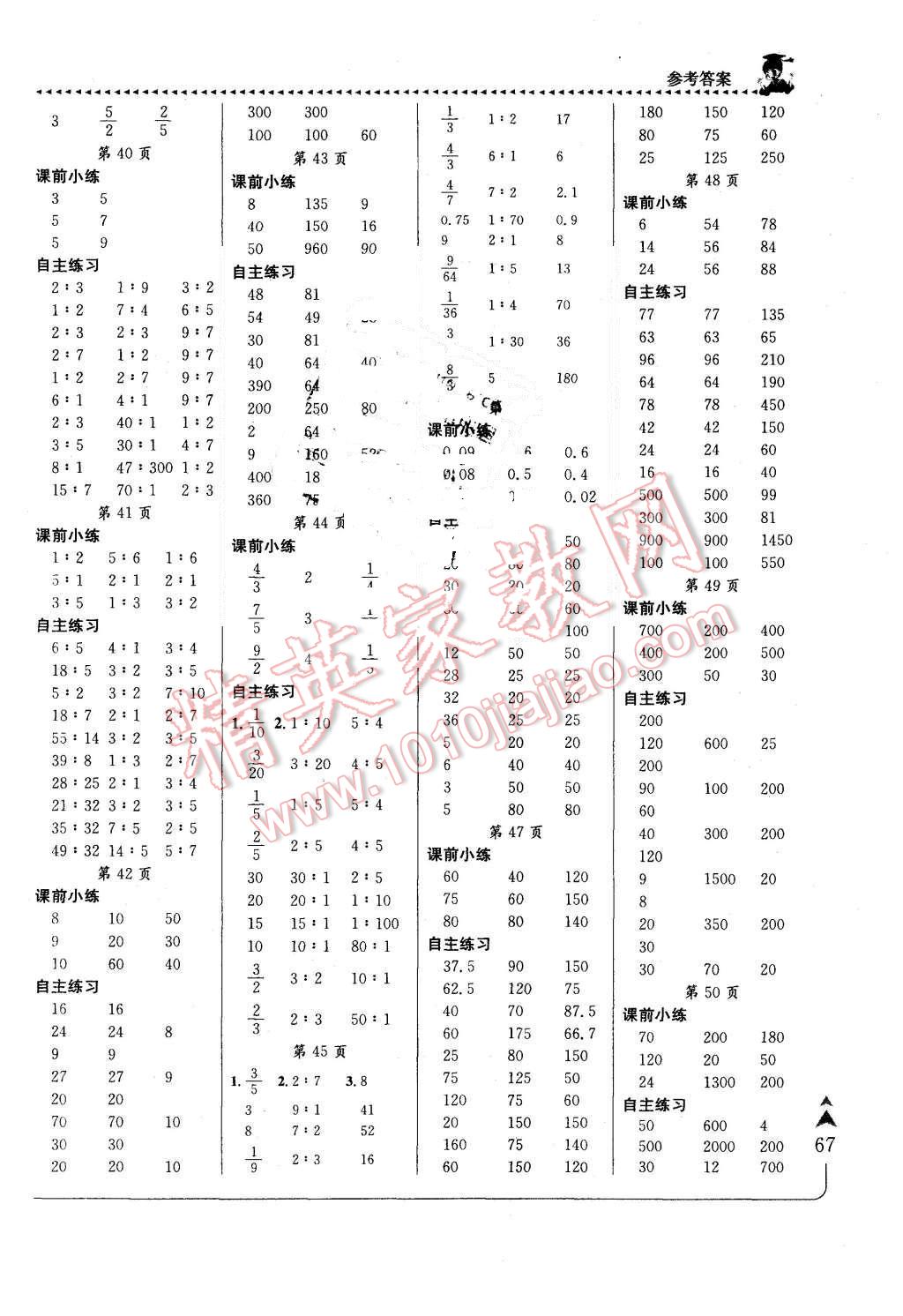 2015年黃岡小狀元口算速算練習(xí)冊(cè)六年級(jí)數(shù)學(xué)上冊(cè)北師大版 第5頁(yè)