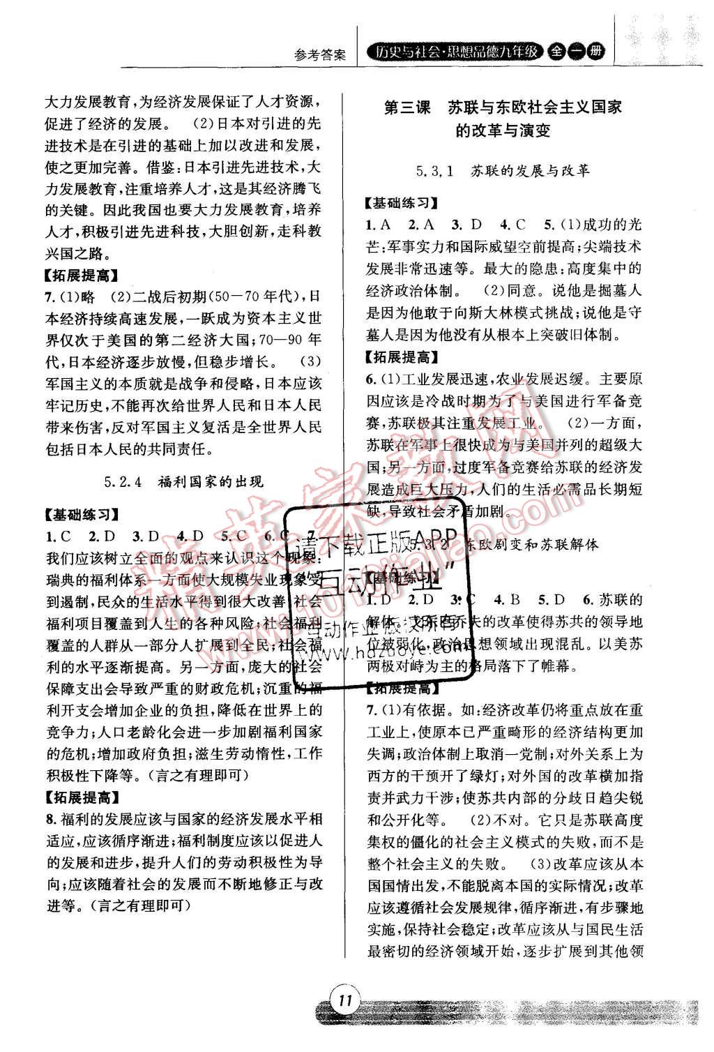 2015年浙江新课程三维目标测评课时特训历史与社会思想品德九年级全一册人教版 第11页