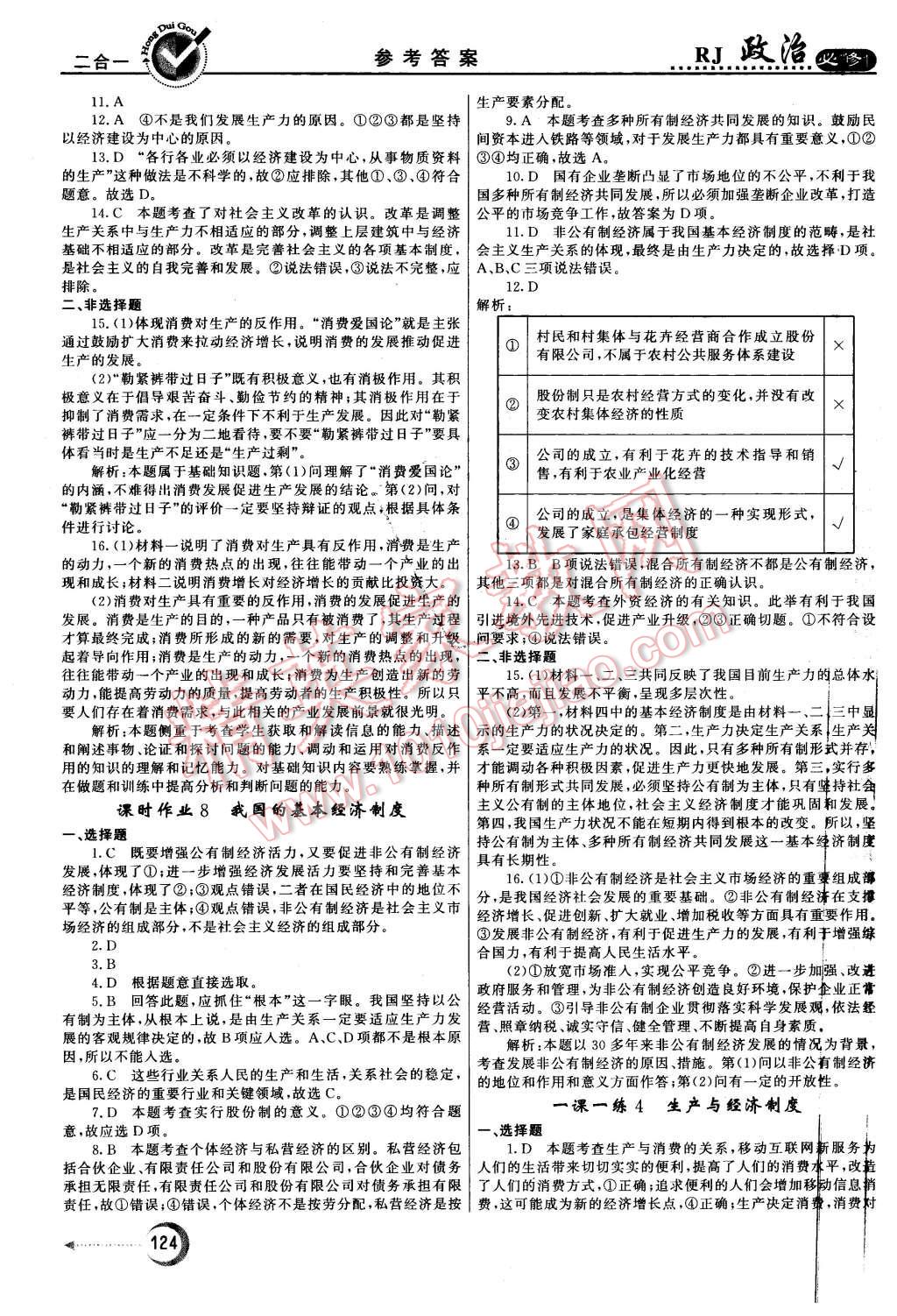 2015年紅對(duì)勾45分鐘作業(yè)與單元評(píng)估政治必修1人教版 第8頁(yè)