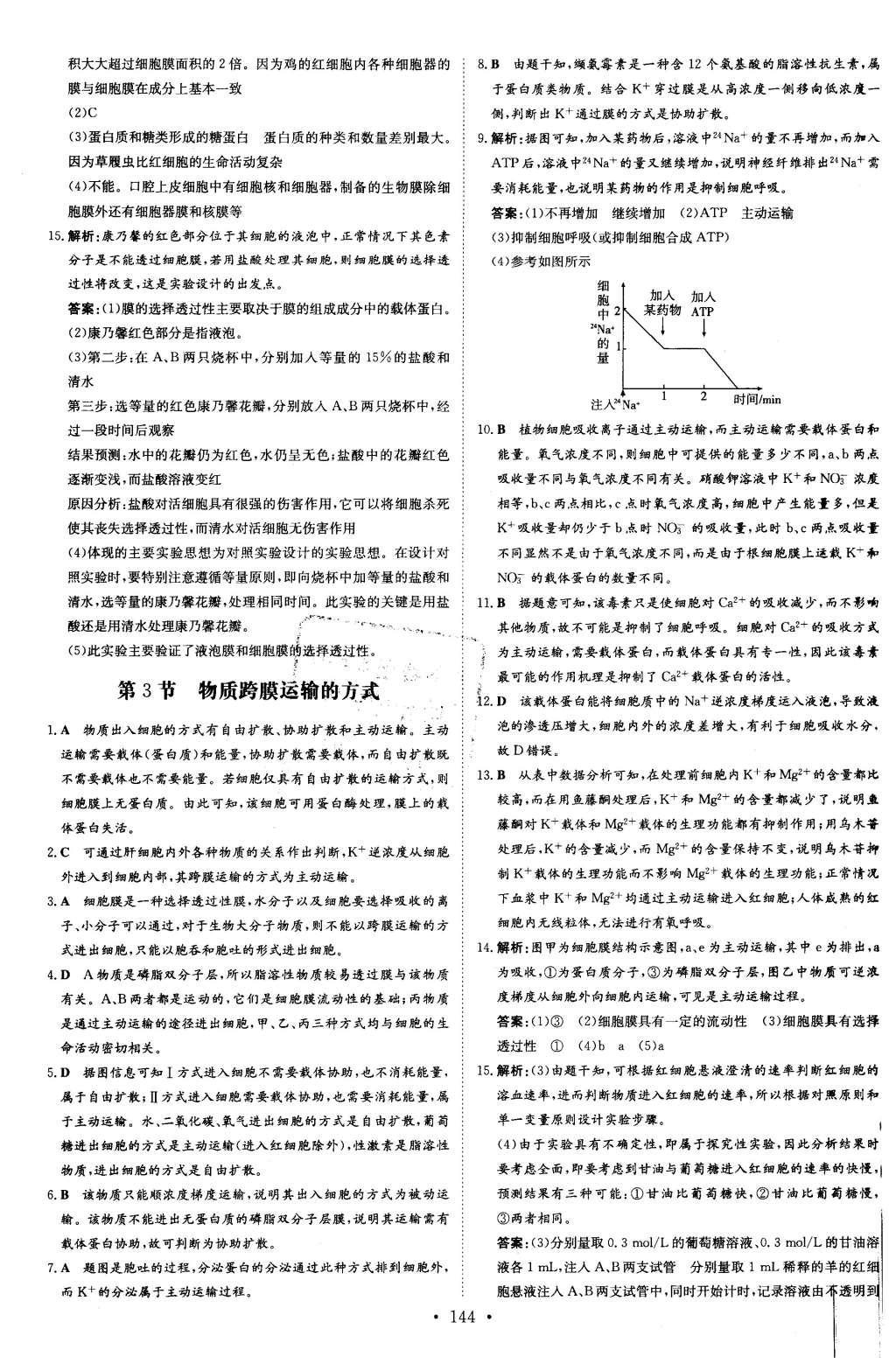 2015年高中全程學習導與練生物必修1 答案與解析第22頁