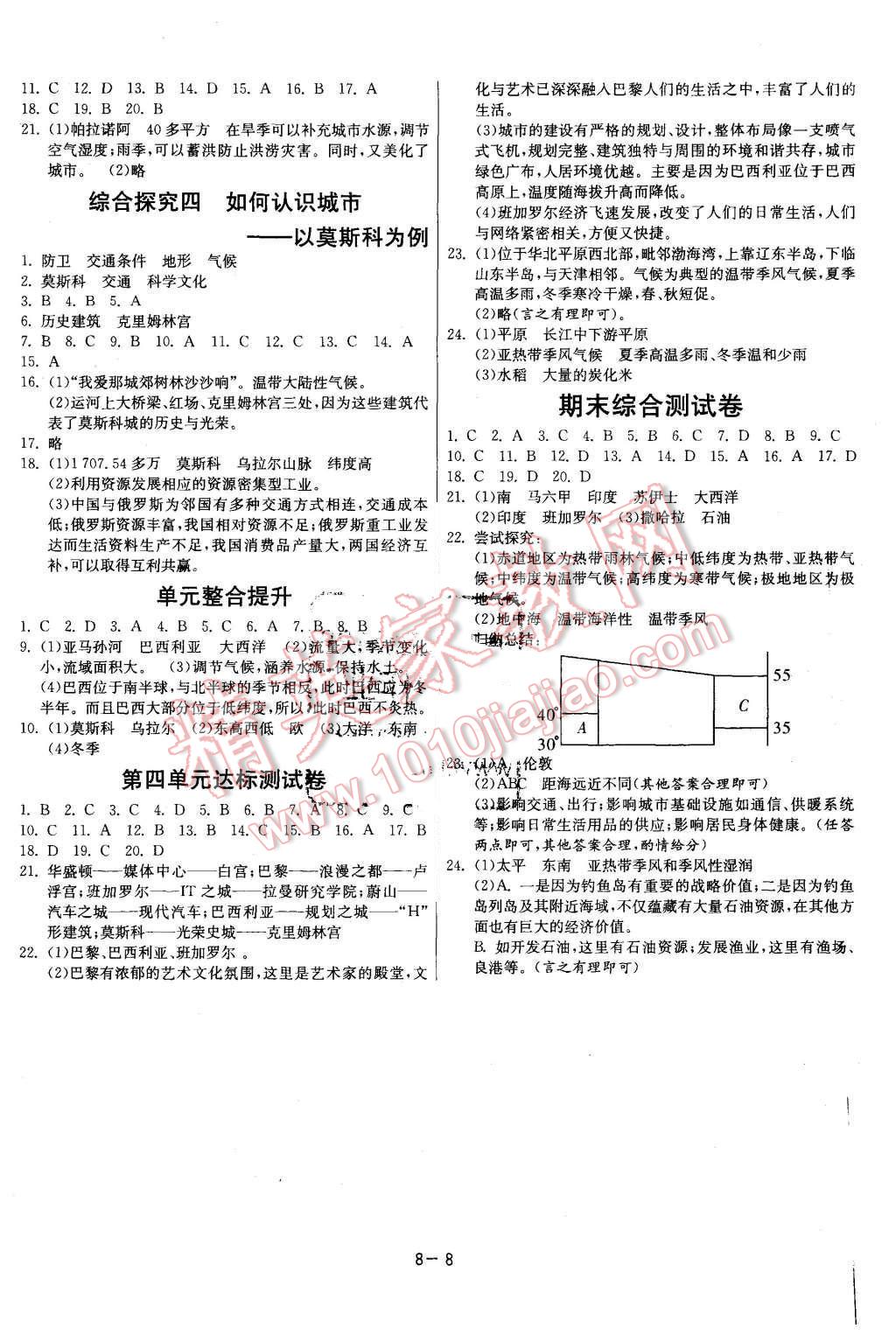 2015年课时训练七年级历史与社会上册人教版 参考答案第16页