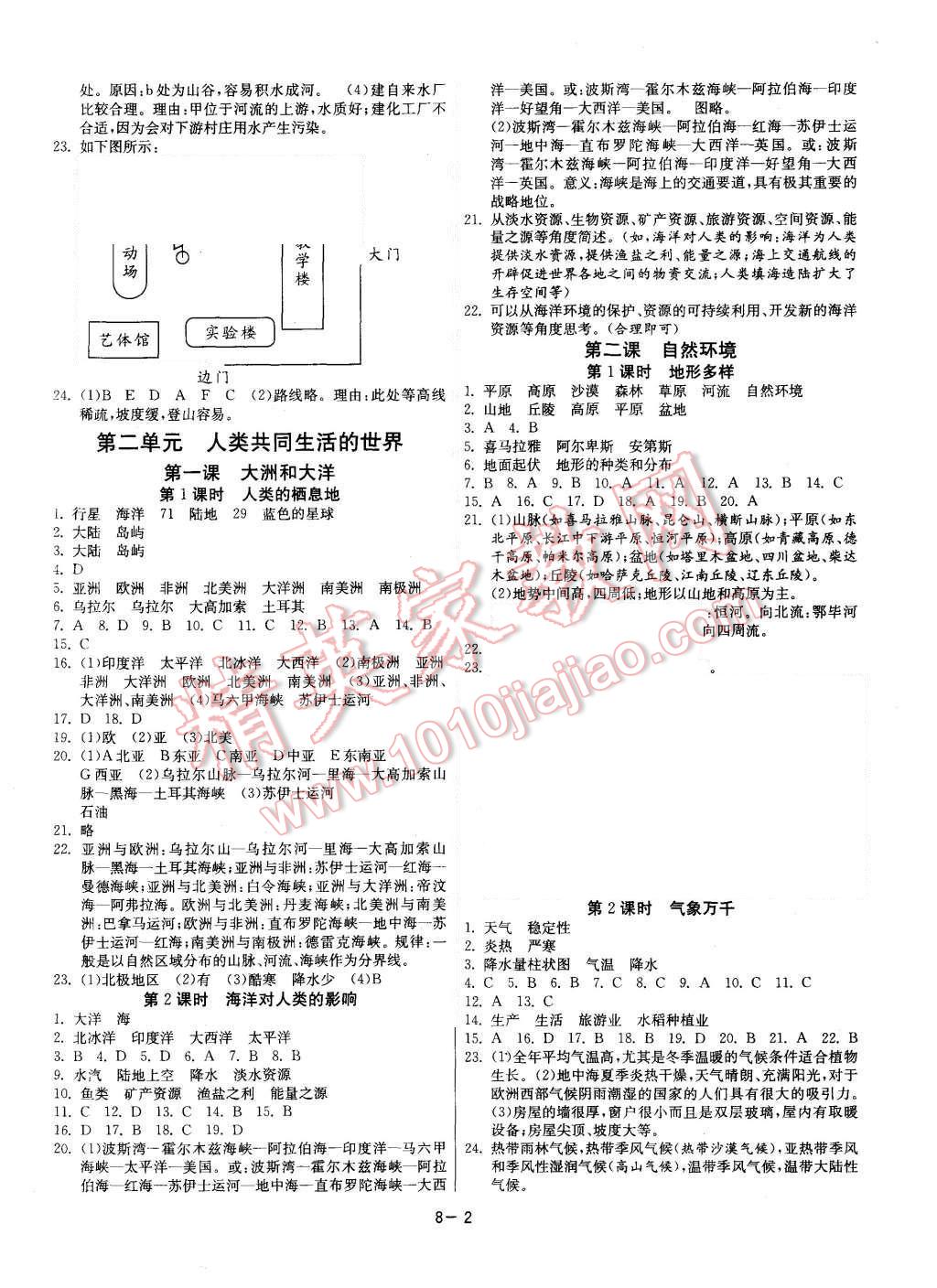 2015年课时训练七年级历史与社会上册人教版 参考答案第10页