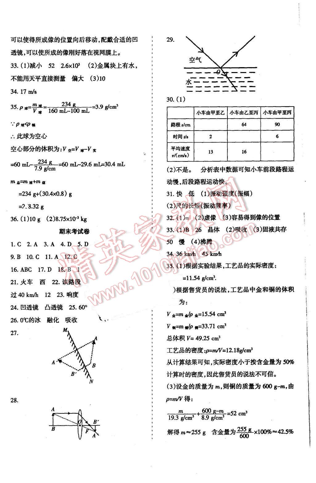 2015年目標(biāo)與檢測(cè)綜合能力達(dá)標(biāo)質(zhì)量檢測(cè)卷八年級(jí)物理上冊(cè)人教版 第8頁