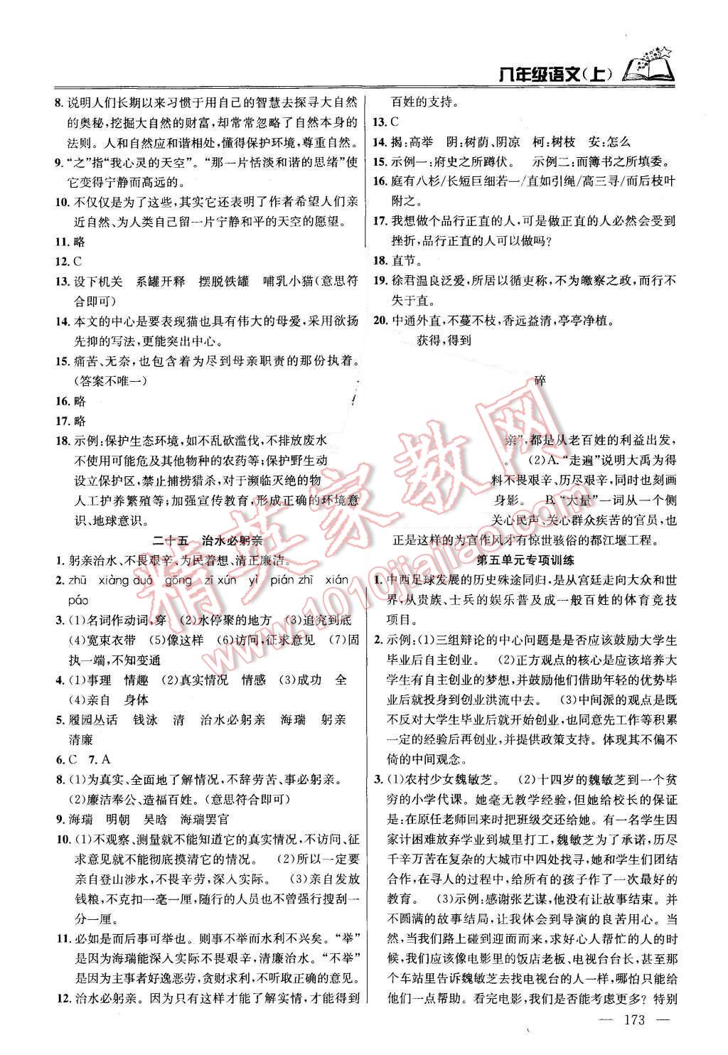 2015年金钥匙课时学案作业本八年级语文上册国标江苏版 第17页