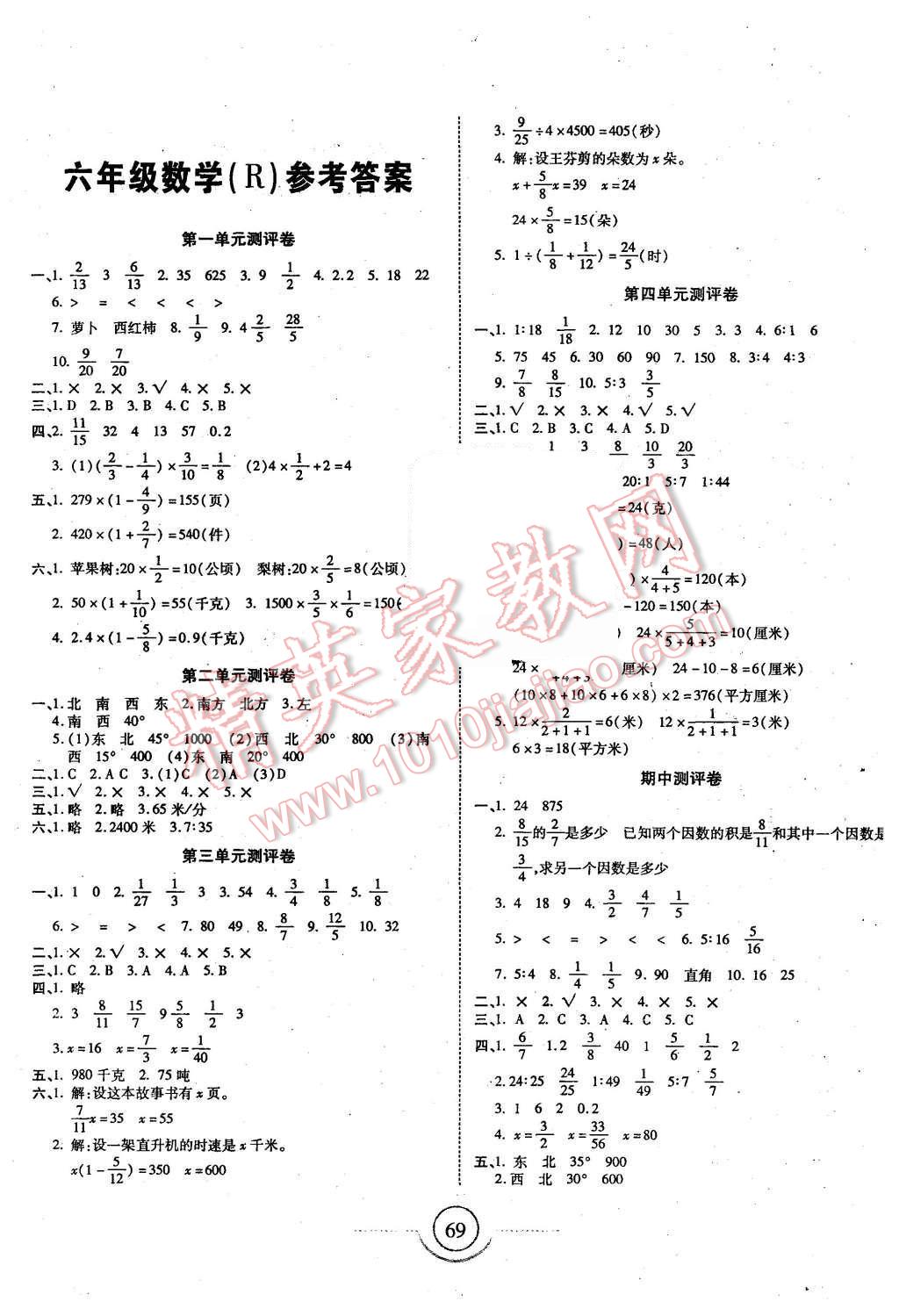 2015年金榜1卷通六年級(jí)數(shù)學(xué)上冊(cè)人教版 第1頁(yè)