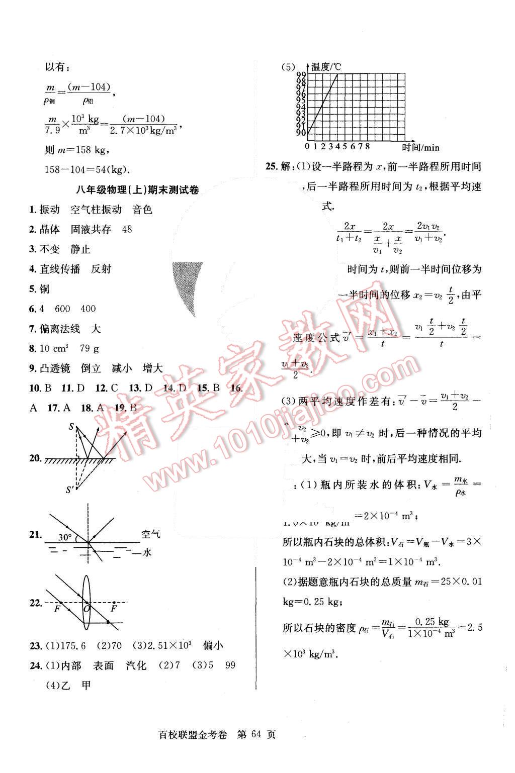 2015年宏远龙百校联盟金考卷八年级物理上册人教版 参考答案第16页