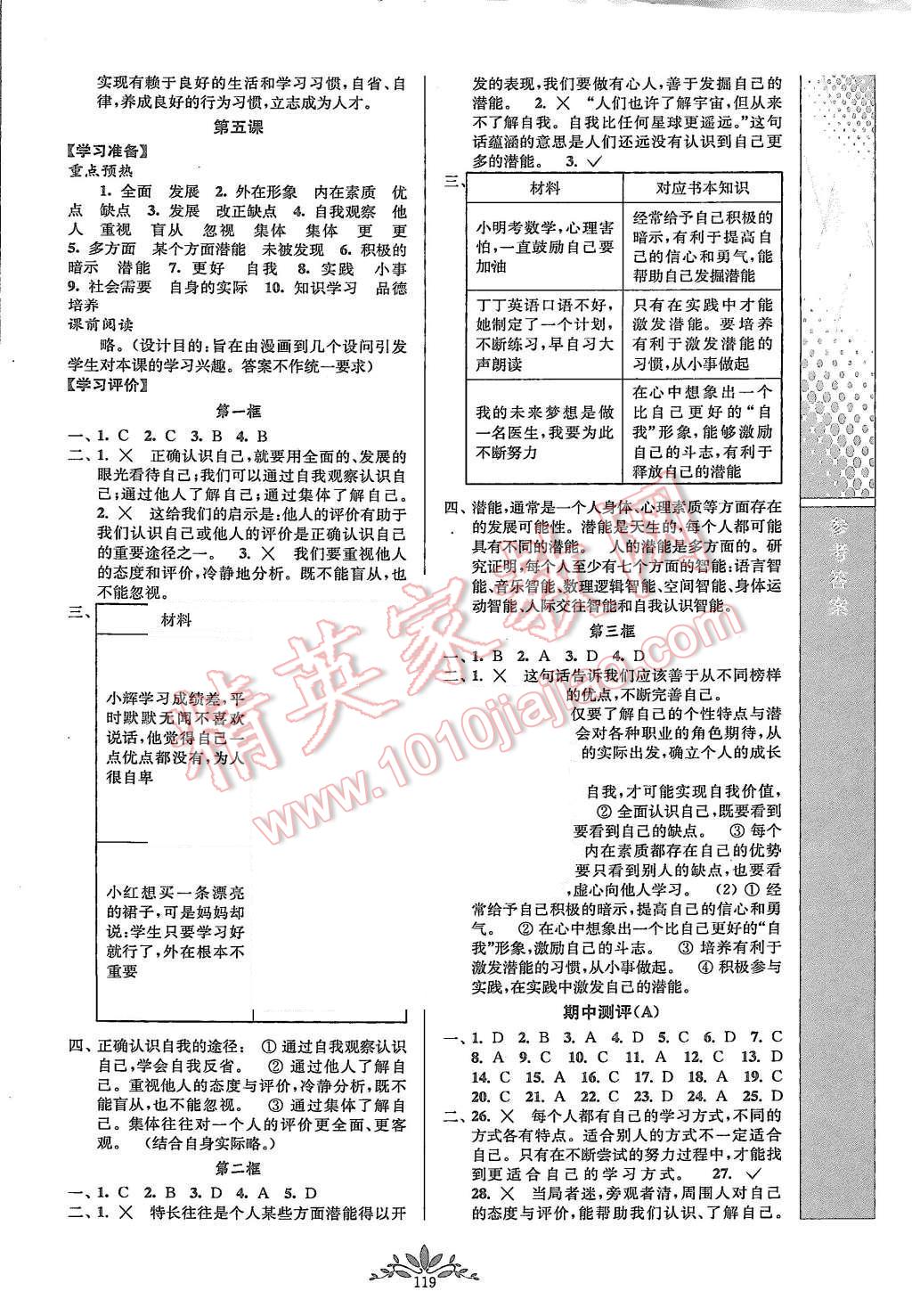 2015年新课程自主学习与测评七年级思想品德上册人教版 第3页