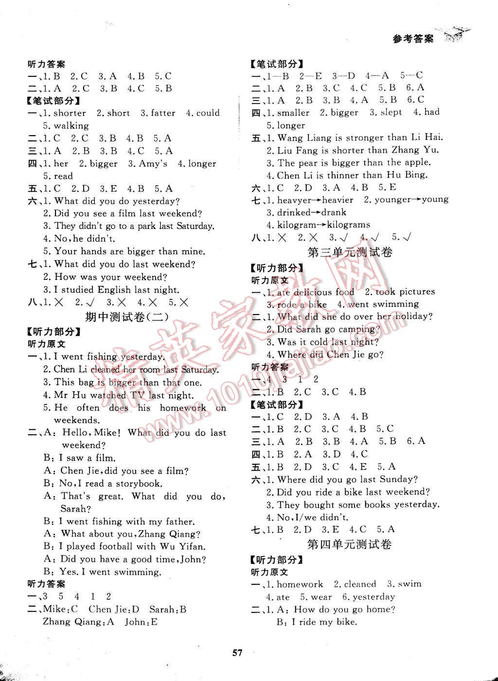 2015年快樂小博士鞏固與提高六年級英語上冊人教版 參考答案第15頁