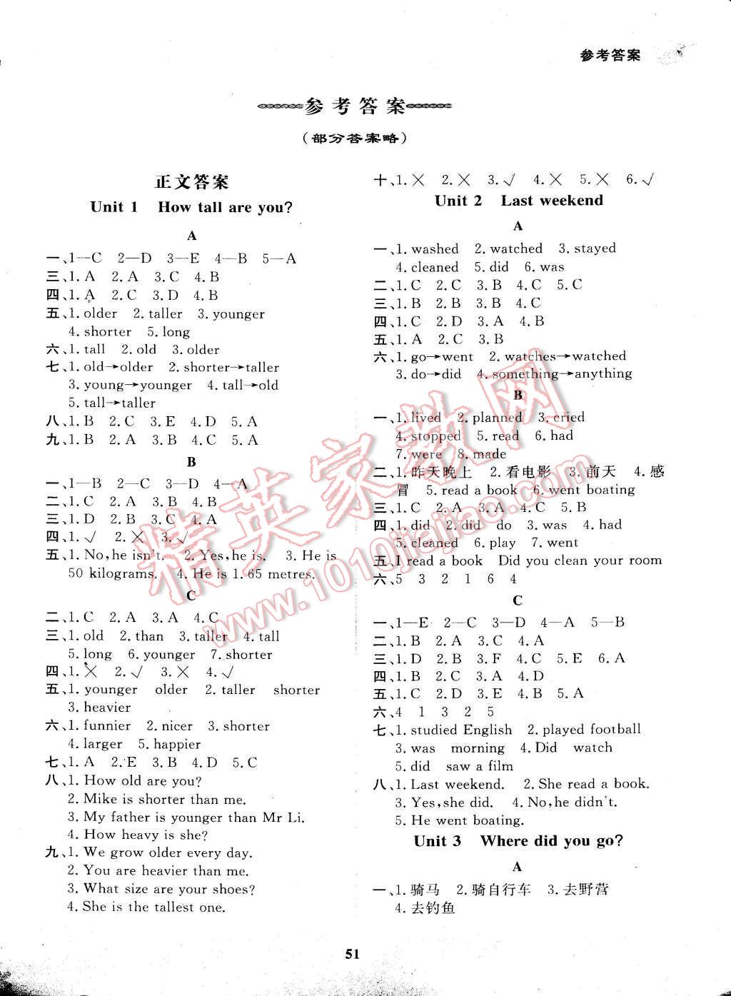 2015年快樂小博士鞏固與提高六年級英語上冊人教版 參考答案第9頁